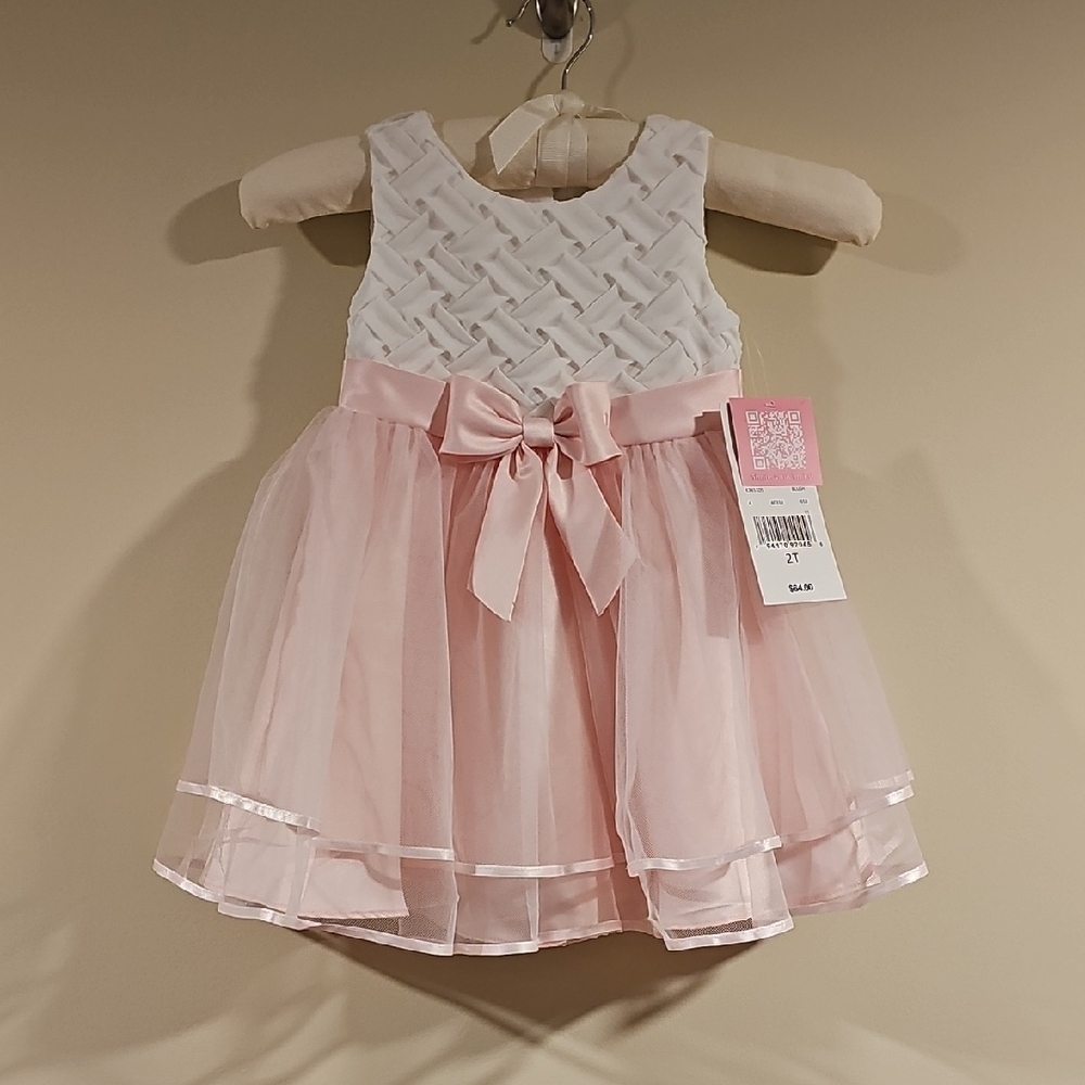 Rare Editions Pink and White Bow Dress